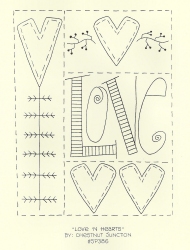 Love And Hearts Primitive Valentine Stitchery Sampler Pattern and e-Pattern