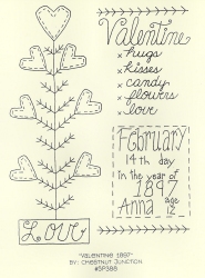 Valentine 1897 Primitive Stitchery Sampler Pattern and e-Pattern